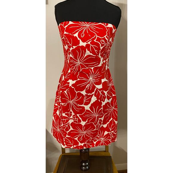 The Limited Dresses & Skirts - The Limited Stretch Red Hibiscus Strapless A-line Dress Size 6 Coconut Girl